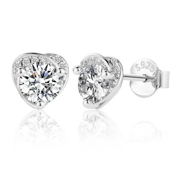 Certified 1ct. t.w. Moissanite Diamond Heart Halo Stud Earrings NEW - Picture 1 of 11